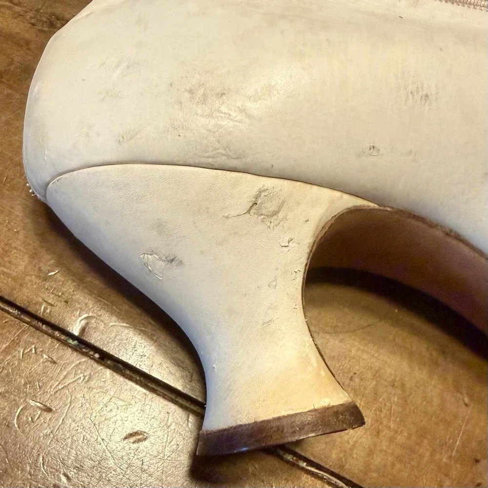 NOS Antique VTG Victorian White Kid Leather Louis Wedding Bride Heels Shoes Sz 8